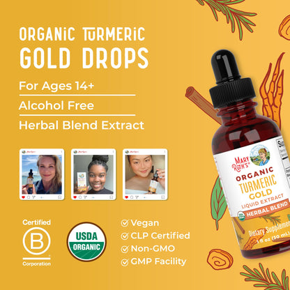 MARYRUTH'S Organics USDA Turmeric Gold Liquid Drops | Herbal Blend | Turmeric Curcumin | Black Pepper | Cassia Cinnamon Bark | Ginger Root | Immune Support - Maple Wellness Supplements