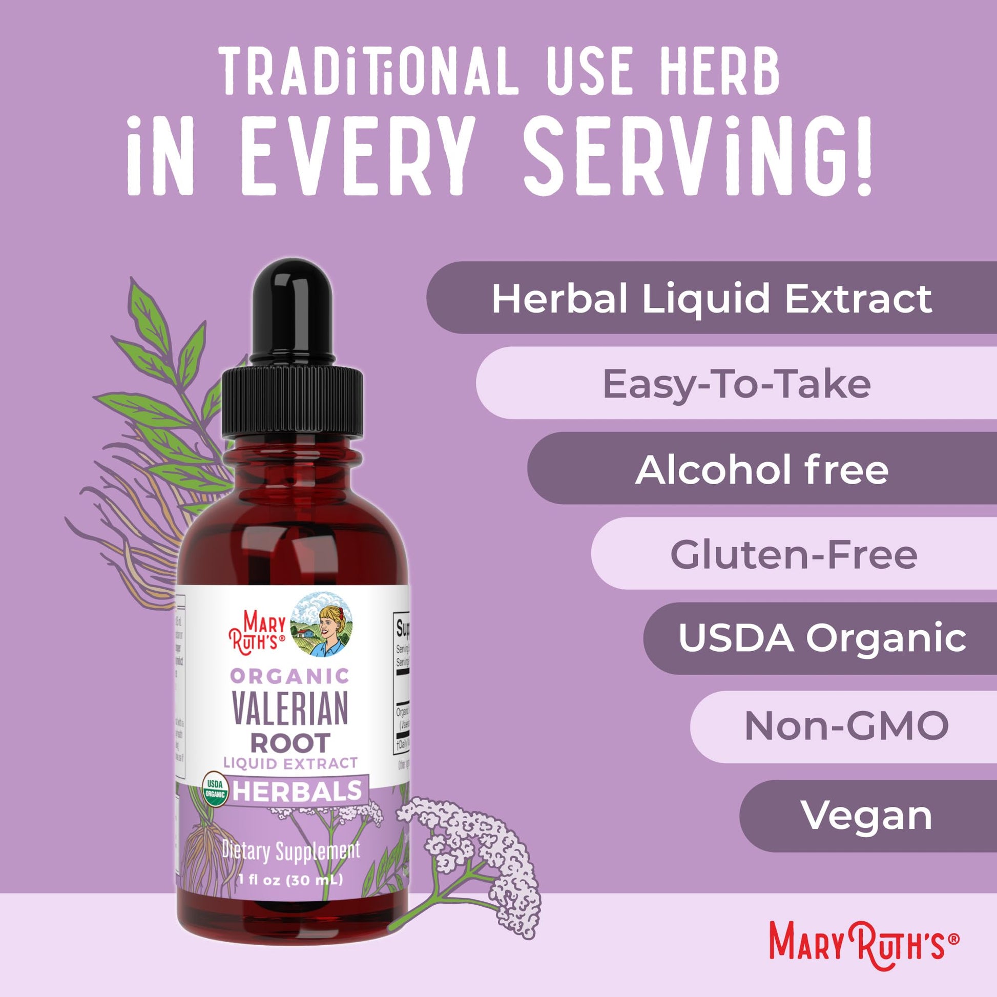 MARYRUTH'S Organics Valerian Root Liquid Drops | 2 Month Supply | Sugar Free | USDA Organic Valerian Root Drops | Support Sleep | Calm and Stress Relief - Maple Wellness Supplements