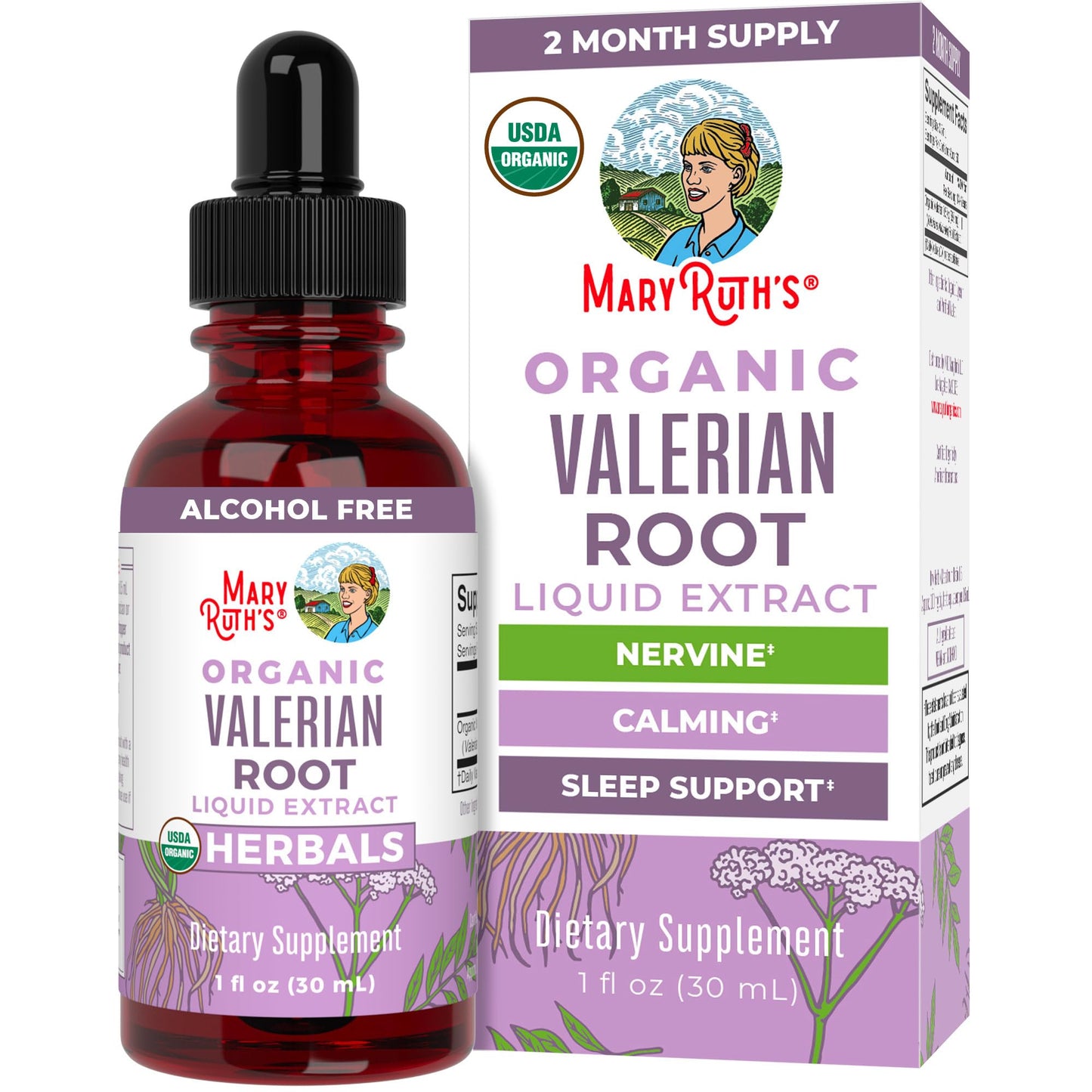 MARYRUTH'S Organics Valerian Root Liquid Drops | 2 Month Supply | Sugar Free | USDA Organic Valerian Root Drops | Support Sleep | Calm and Stress Relief - Maple Wellness Supplements