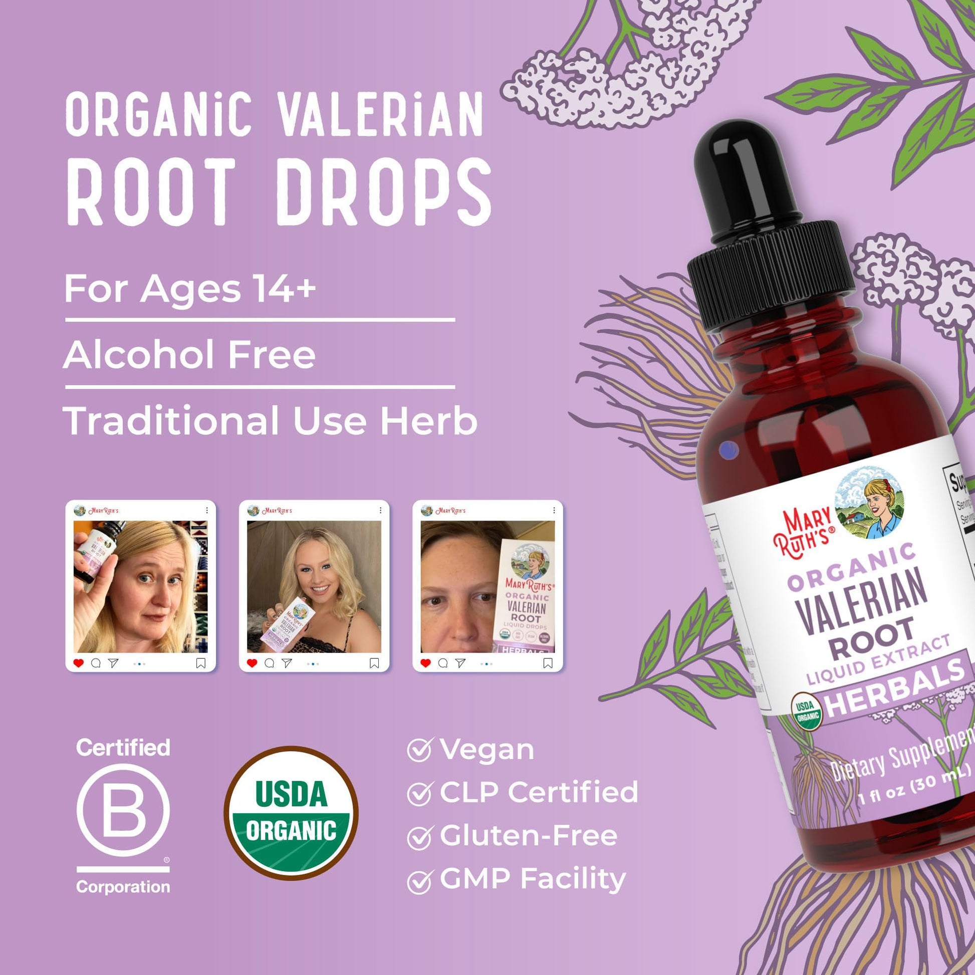 MARYRUTH'S Organics Valerian Root Liquid Drops | 2 Month Supply | Sugar Free | USDA Organic Valerian Root Drops | Support Sleep | Calm and Stress Relief - Maple Wellness Supplements