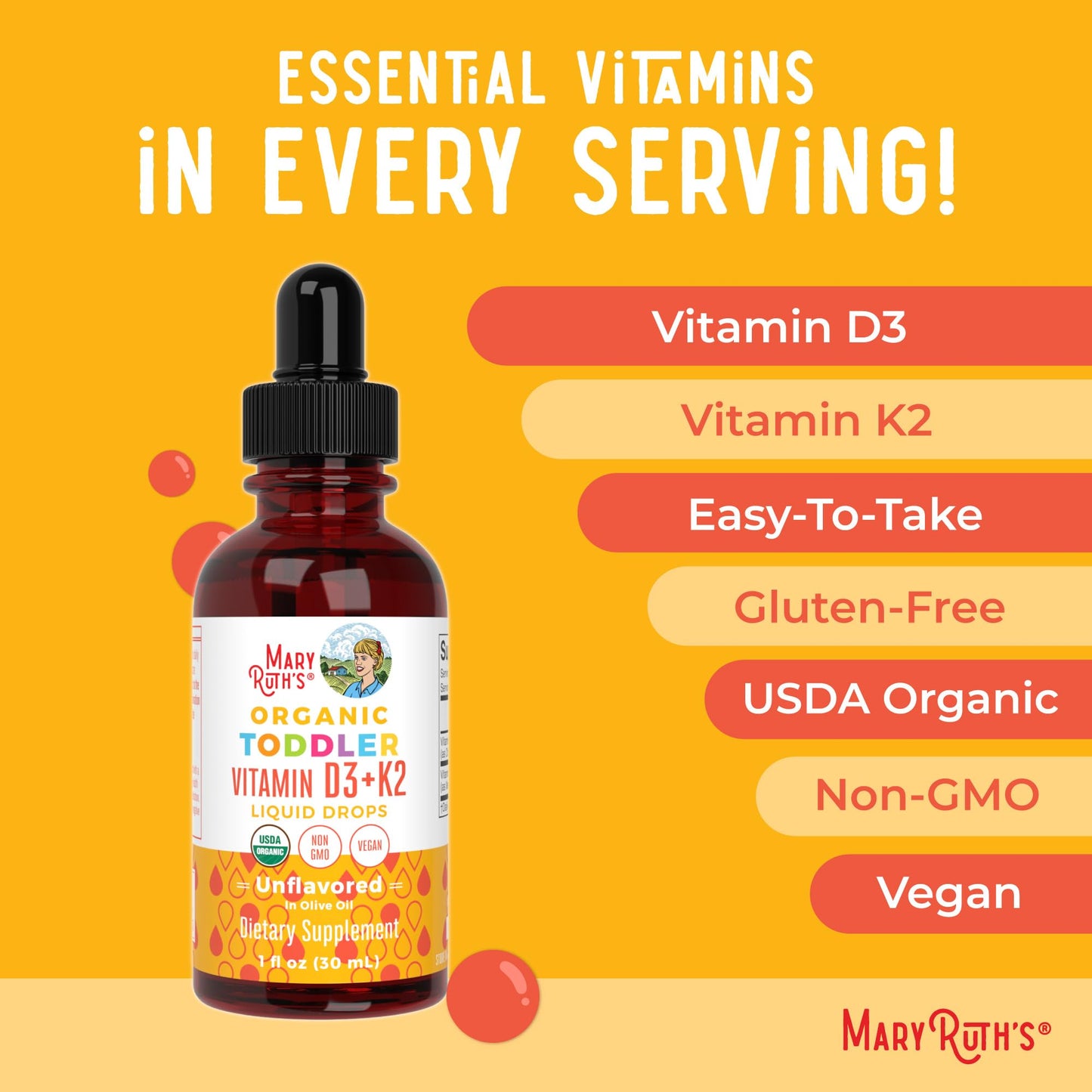 MARYRUTH'S Organics Vitamin D3 | Vitamin K2 | Vitamin D3 K2 Drops | K2 D3 Vitamin Liquid Supplement for Toddlers | Kids Supplement for Calcium Absorption - Maple Wellness Supplements