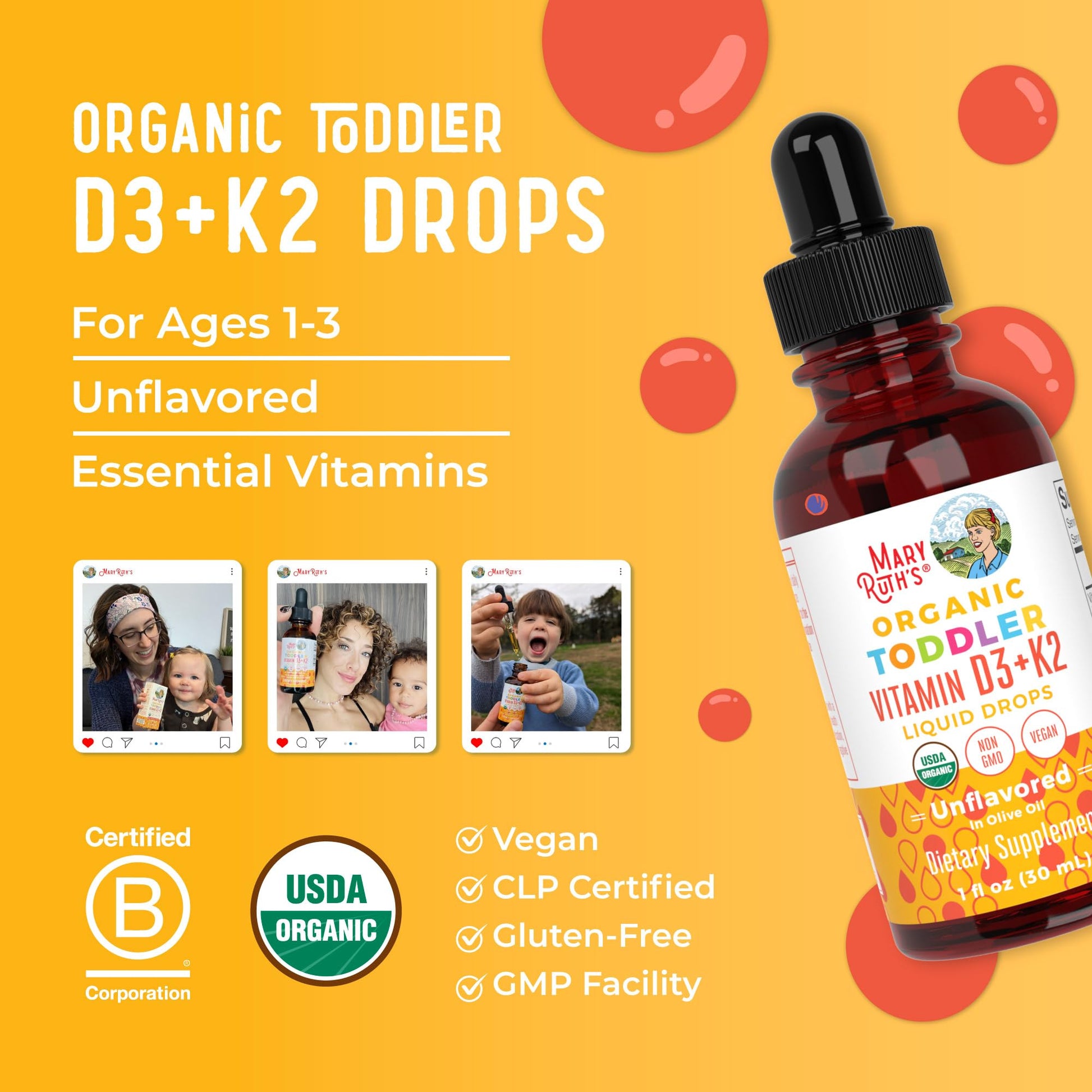 MARYRUTH'S Organics Vitamin D3 | Vitamin K2 | Vitamin D3 K2 Drops | K2 D3 Vitamin Liquid Supplement for Toddlers | Kids Supplement for Calcium Absorption - Maple Wellness Supplements