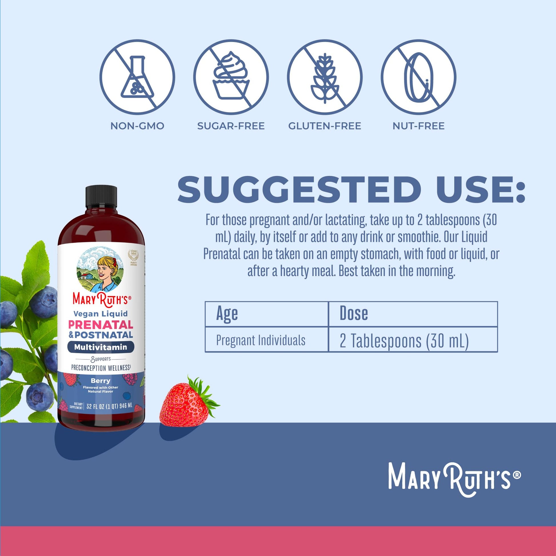 MARYRUTH'S Postnatal & Prenatal Vitamins for Women | Sugar Free | Selenium | Folate | Vegan | Non-GMO | Gluten Free | 32oz - Maple Wellness Supplements