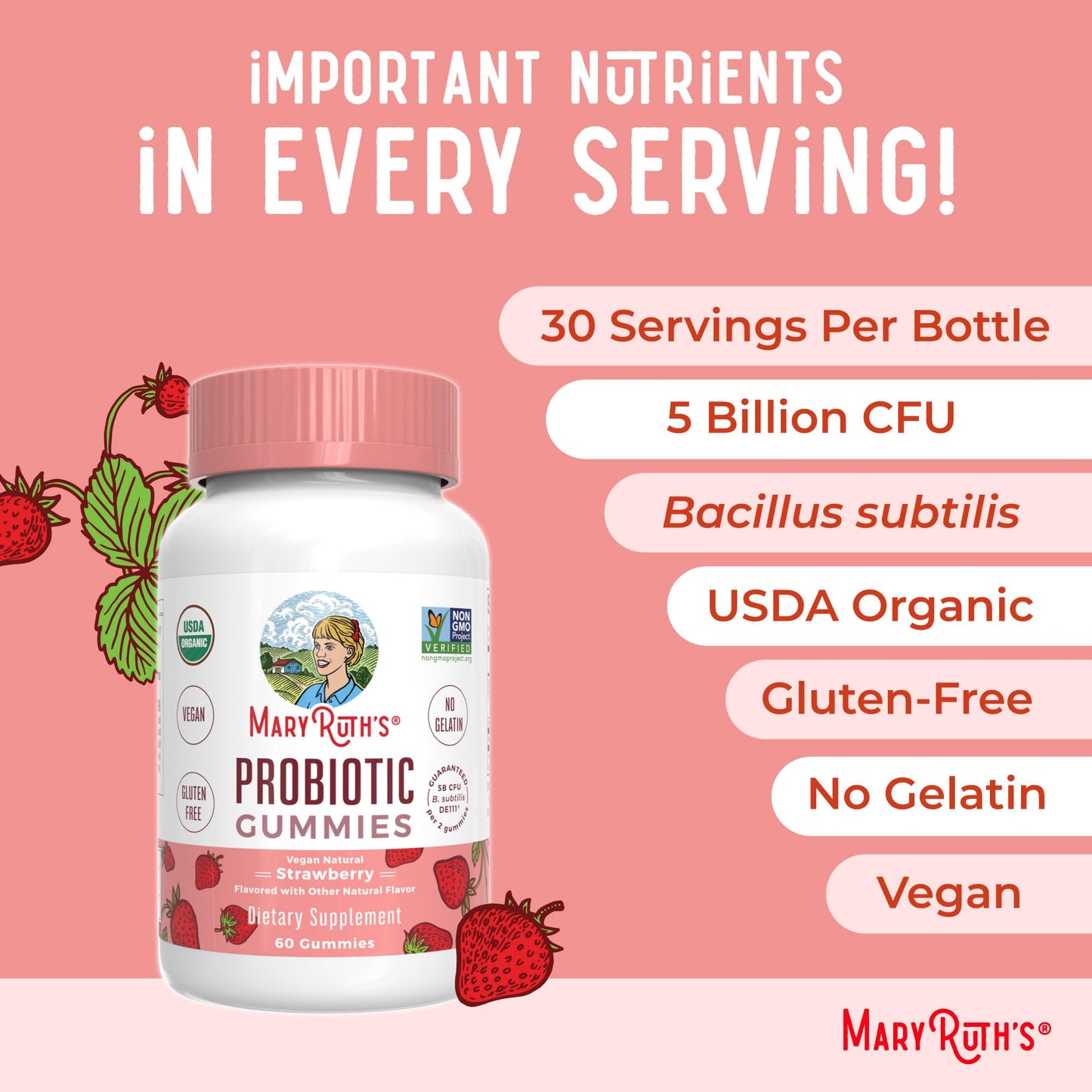 MARYRUTH'S USDA Organic Probiotic Gummies Probiotic Digestive Support | Immune Support | Digestive & Gut Health Supplement | 5 Billion CFU - Maple Wellness Supplements