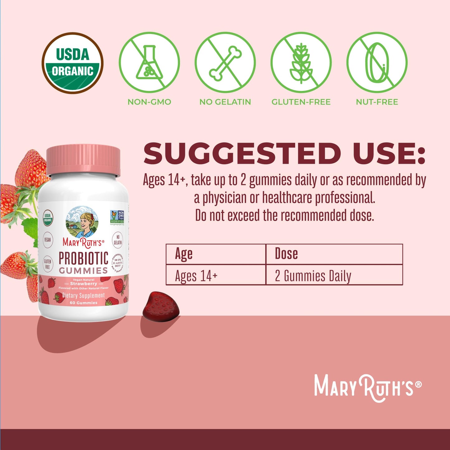 MARYRUTH'S USDA Organic Probiotic Gummies Probiotic Digestive Support | Immune Support | Digestive & Gut Health Supplement | 5 Billion CFU - Maple Wellness Supplements