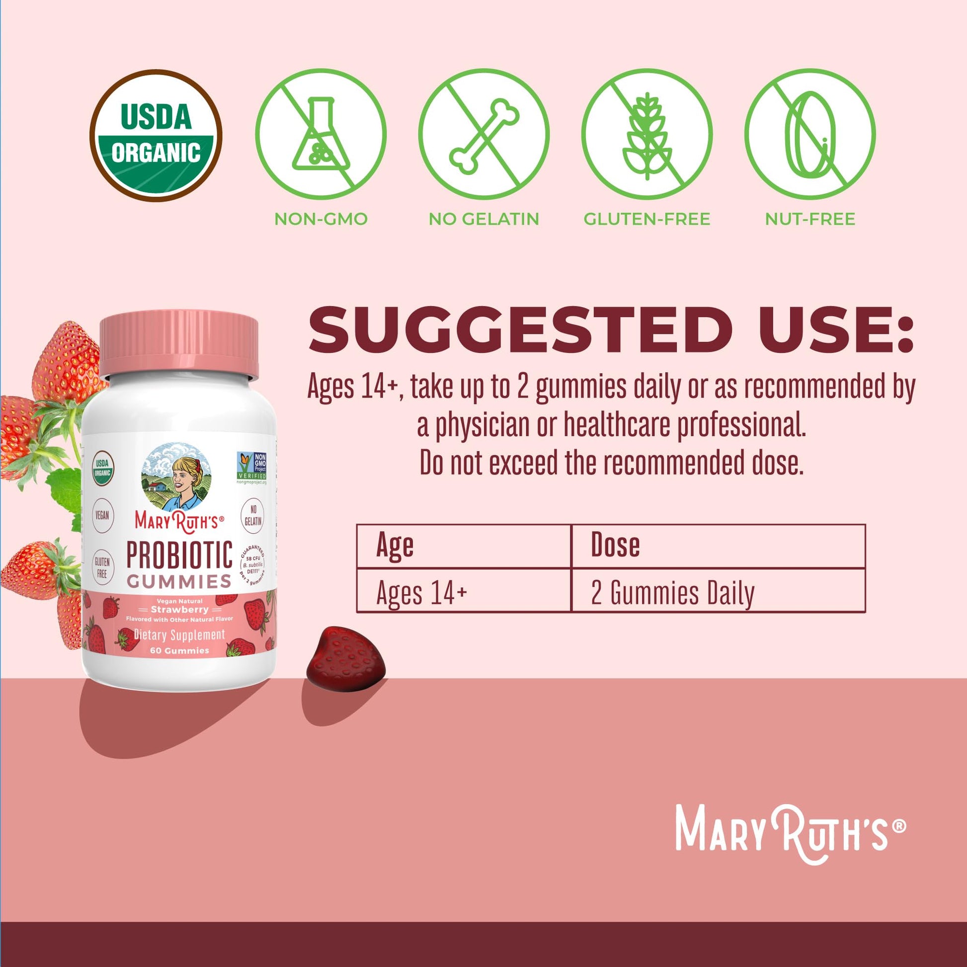MARYRUTH'S USDA Organic Probiotic Gummies Probiotic Digestive Support | Immune Support | Digestive & Gut Health Supplement | 5 Billion CFU - Maple Wellness Supplements