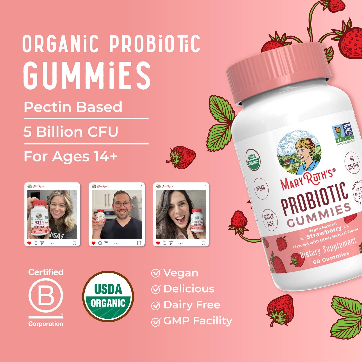 MARYRUTH'S USDA Organic Probiotic Gummies Probiotic Digestive Support | Immune Support | Digestive & Gut Health Supplement | 5 Billion CFU - Maple Wellness Supplements