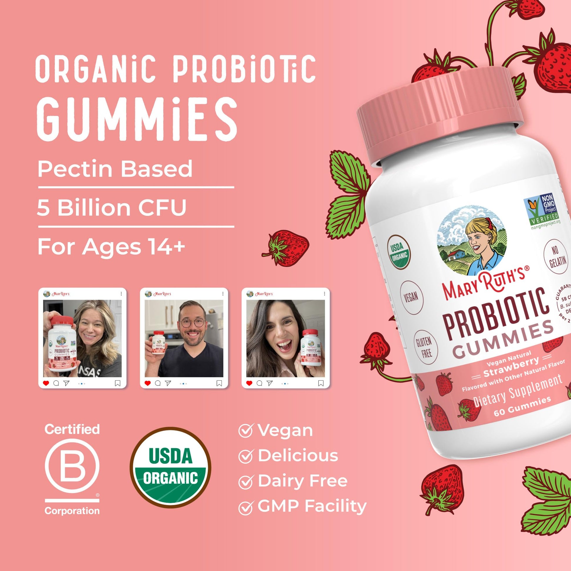 MARYRUTH'S USDA Organic Probiotic Gummies Probiotic Digestive Support | Immune Support | Digestive & Gut Health Supplement | 5 Billion CFU - Maple Wellness Supplements