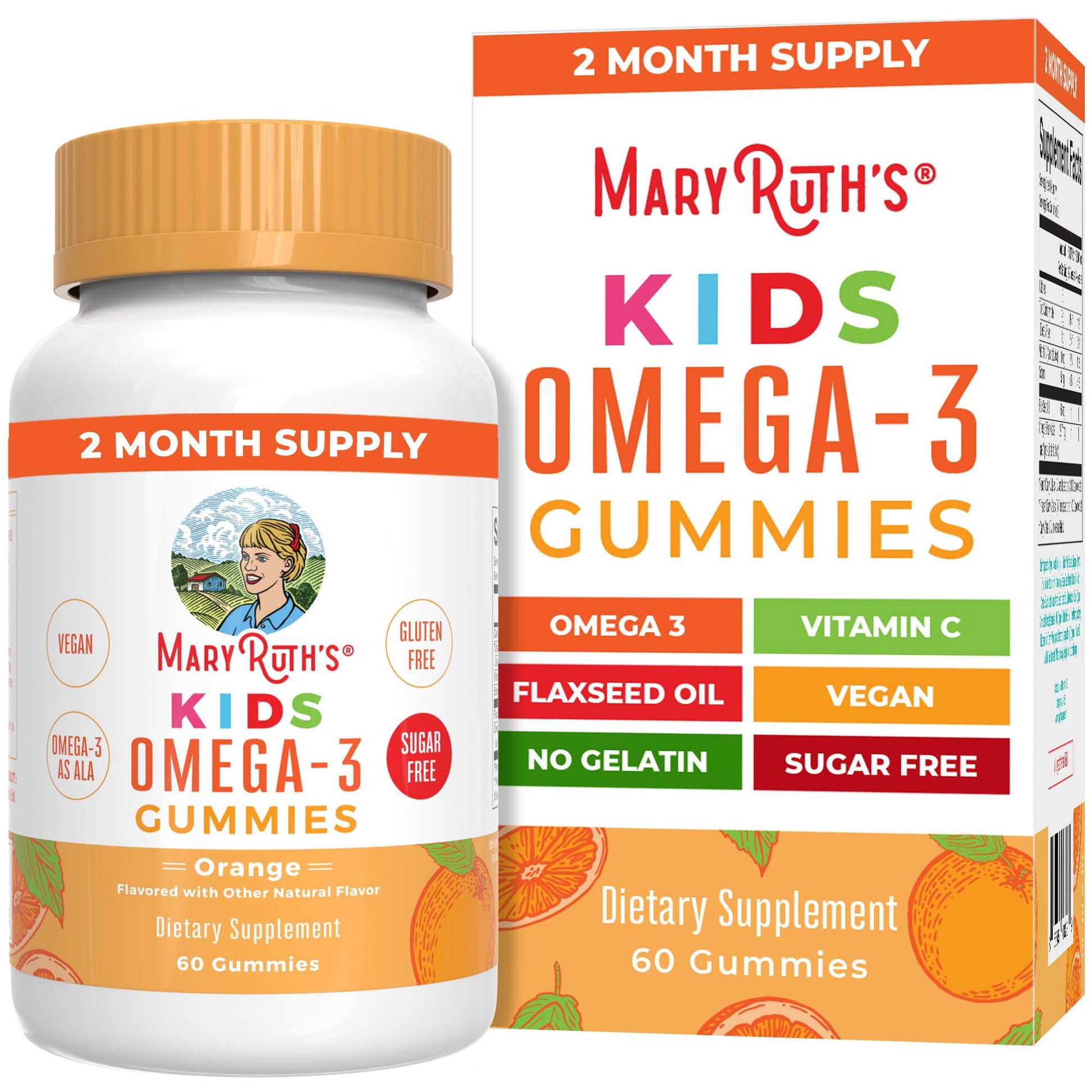 MARYRUTH'S Vegan Omega 3 Gummies for Kids 2+, 2 Month Supply, Sugar Free, Omega 3 Supplement with Vitamin C, Flaxseed Oil, Immune Support - Maple Wellness Supplements