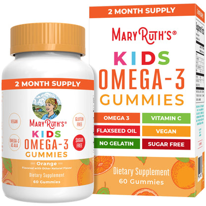 MARYRUTH'S Vegan Omega 3 Gummies for Kids 2+, 2 Month Supply, Sugar Free, Omega 3 Supplement with Vitamin C, Flaxseed Oil, Immune Support - Maple Wellness Supplements