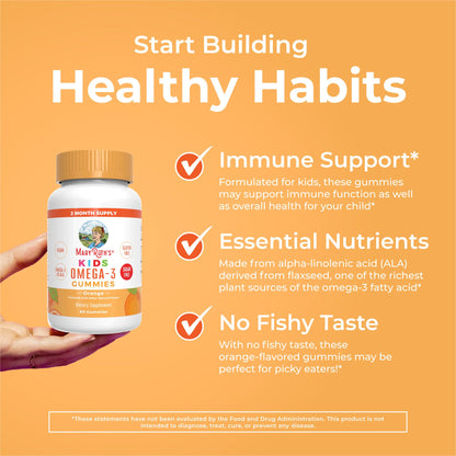 MARYRUTH'S Vegan Omega 3 Gummies for Kids 2+, 2 Month Supply, Sugar Free, Omega 3 Supplement with Vitamin C, Flaxseed Oil, Immune Support - Maple Wellness Supplements