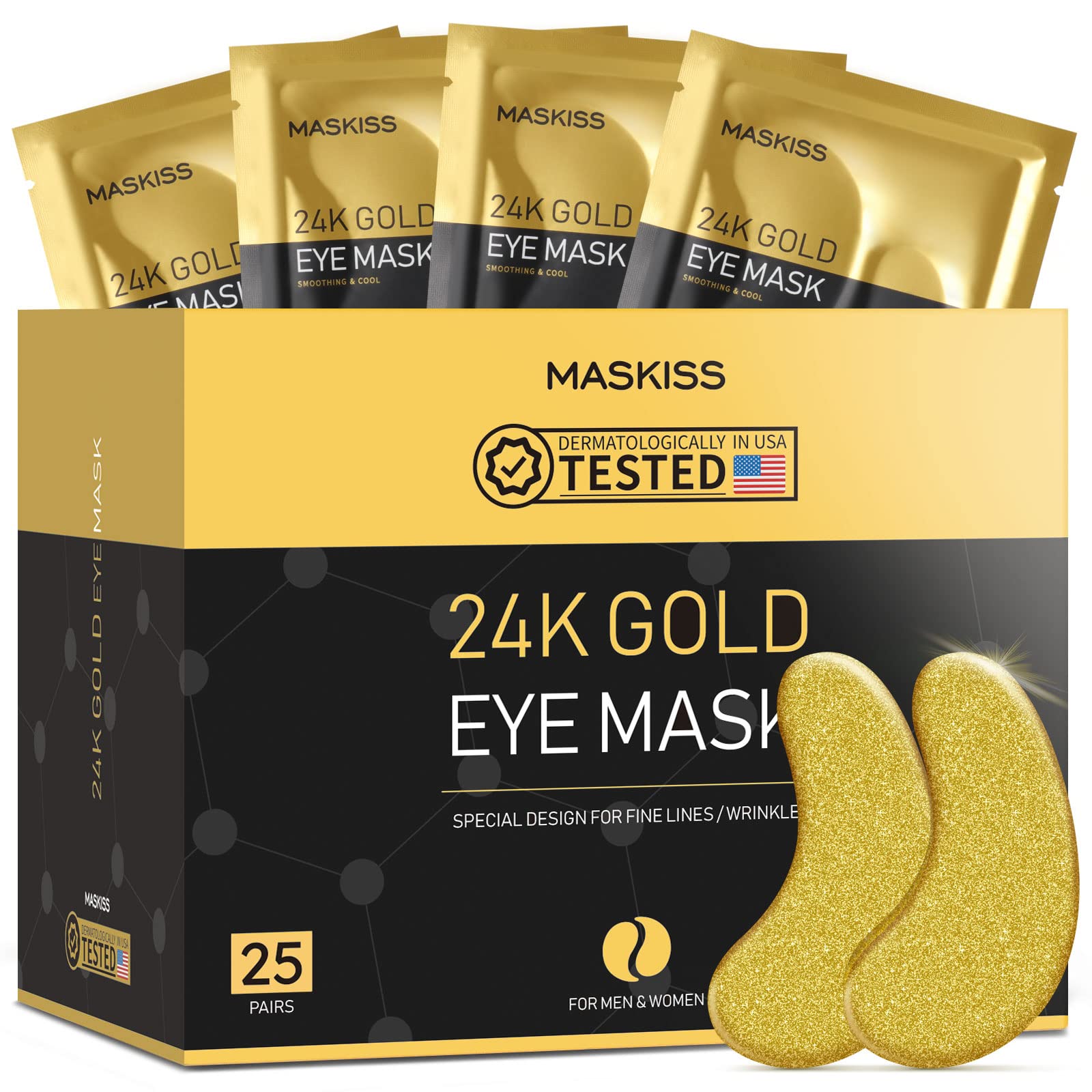 Maskiss 24k Gold Under Eye Patches (25 Pairs), eye mask, Collagen Skin Care Products - Maple Wellness Supplements