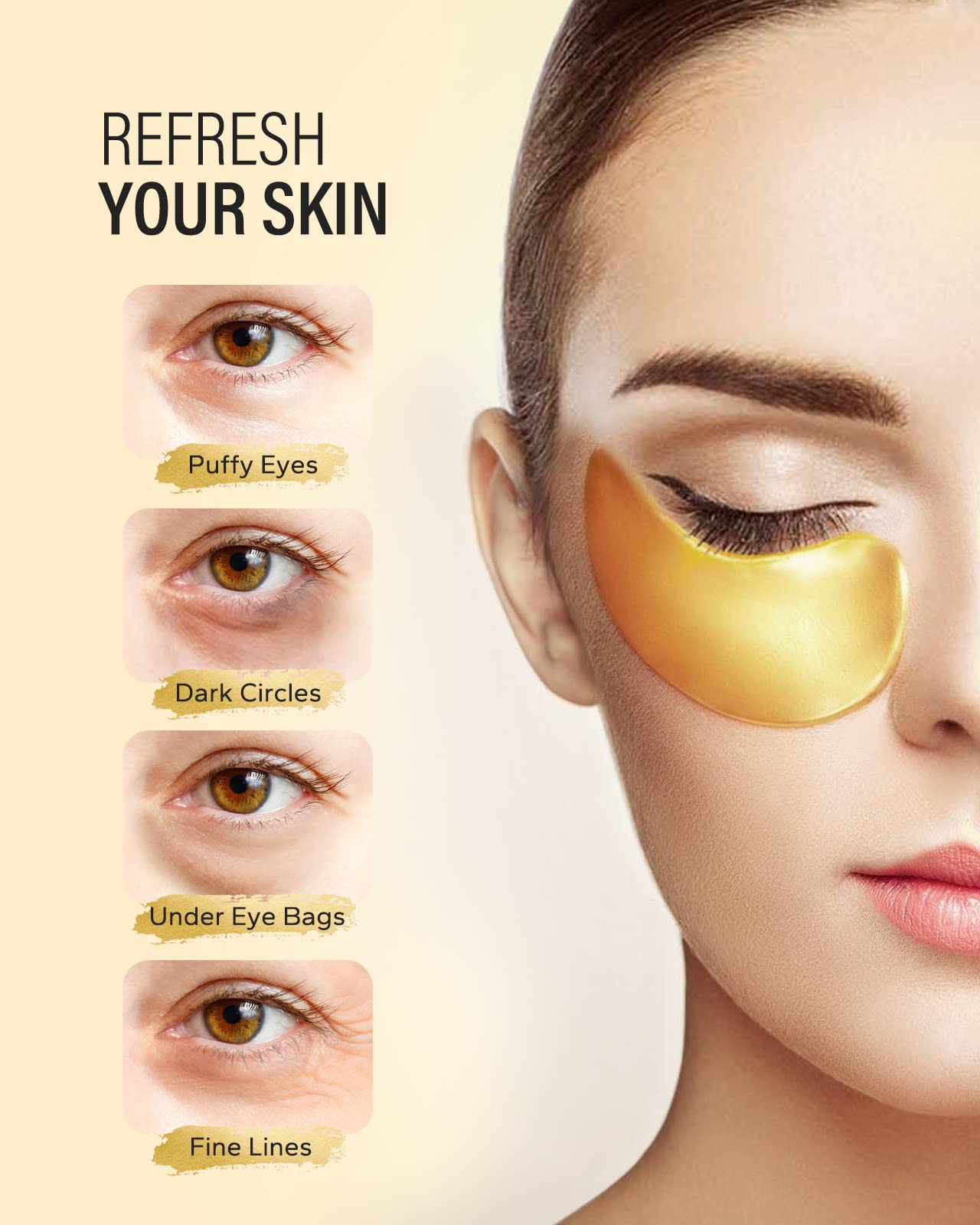 Maskiss 24k Gold Under Eye Patches (25 Pairs), eye mask, Collagen Skin Care Products - Maple Wellness Supplements