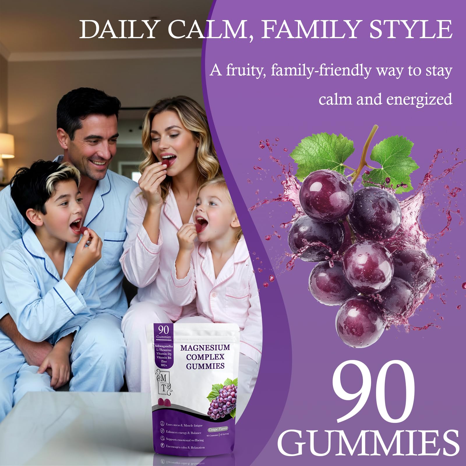 MATOP Magnesium Complex for Women Gummies - 8 in 1 Triple Magnesium Complex (Glycinate, Malate, Citrate) with L-Theanine, Ashwagandha, Vitamin D3, B6 & Zinc - Stress, Calm & Focus - 90 Vegan Gummies - Maple Wellness Supplements