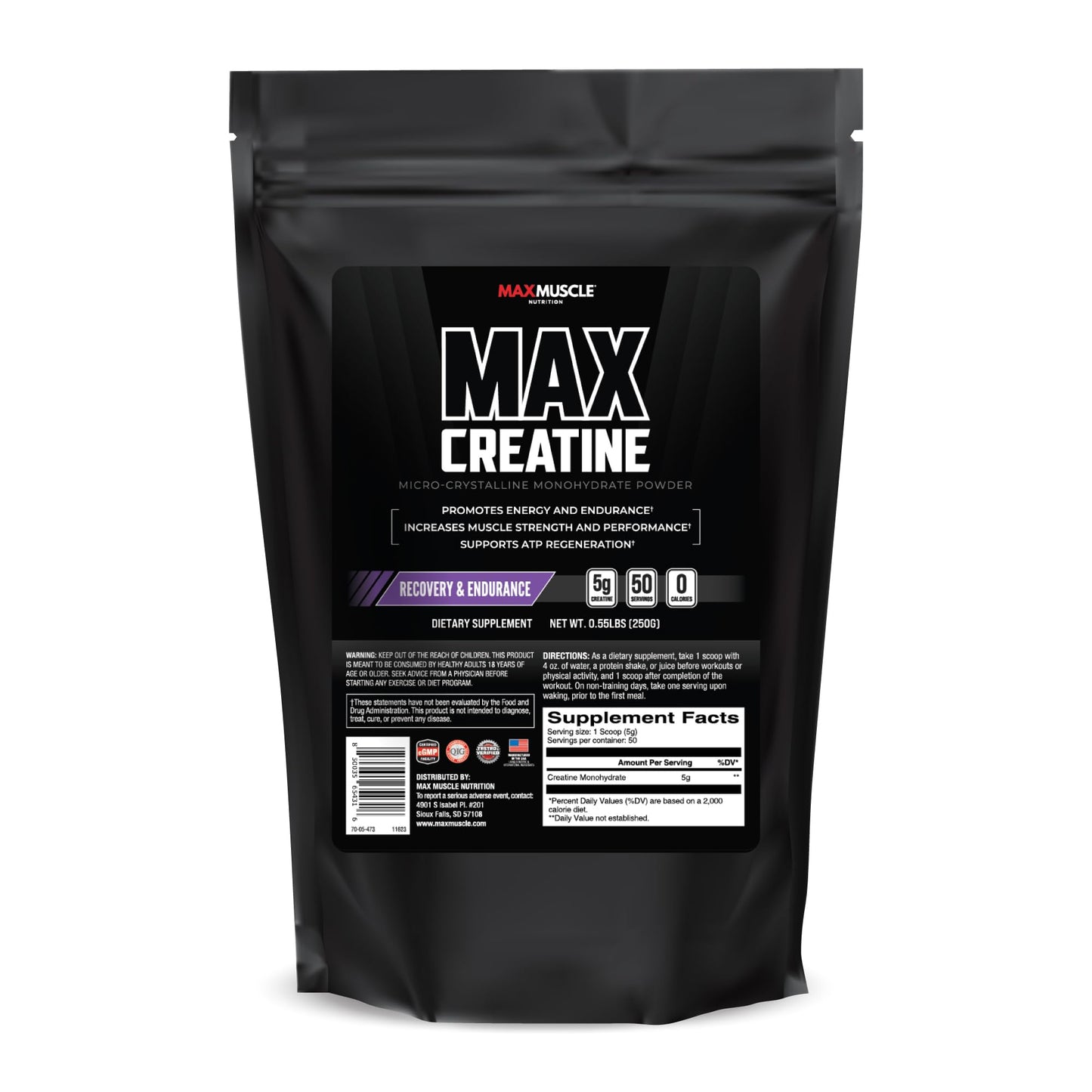 Max Muscle Ultra Pure Creatine Monohydrate Powder 5000 mg (5 Grams) | 3rd Party Purity Tested | 100% Micronized and Unflavored for Maximum Absorption | Keto Friendly | 8.8 Ounces | 50 Servings - Maple Wellness Supplements