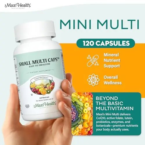 Maxi Health Multivitamin – Easy to Swallow Multi Vitamin Capsules with 30 Nutrients, Iron & Probiotics – Kosher Daily Multivitamins Small Capsules - Maple Wellness Supplements