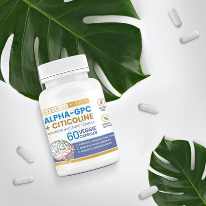 Maximize Within Alpha GPC + Citicoline 60 Ct, 1600mg Concentrated Formula- 99%+Highly Purified & Bioavailable Nootropic-Cognitive Enhancer, Supports Memory, Brain Function, Boosts Focus, Mood & Energy - Maple Wellness Supplements