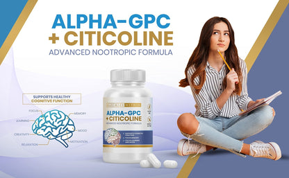 Maximize Within Alpha GPC + Citicoline 60 Ct, 1600mg Concentrated Formula- 99%+Highly Purified & Bioavailable Nootropic-Cognitive Enhancer, Supports Memory, Brain Function, Boosts Focus, Mood & Energy - Maple Wellness Supplements