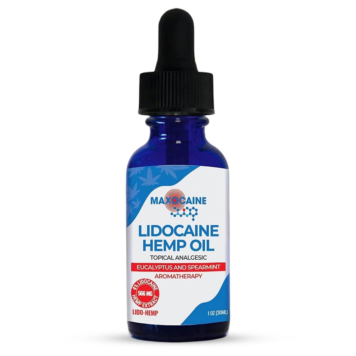 MAXOCAINE Lidocaine Hemp Oil 4% - Maximum Strength Topical Pain Relief, Fast Acting Soothing Oil for Muscle, Joint, Back & Arthritis Support, Cooling Eucalyptus & Spearmint, 1 oz (30 ml) - Maple Wellness Supplements