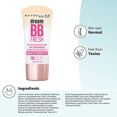 Maybelline Dream Fresh Skin Hydrating BB cream, 8-in-1 Skin Perfecting Beauty Balm with Broad Spectrum SPF 30 - Maple Wellness Supplements
