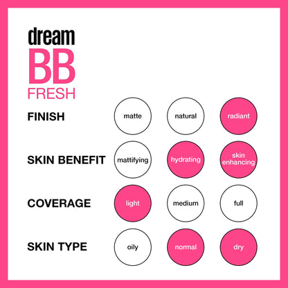 Maybelline Dream Fresh Skin Hydrating BB cream, 8-in-1 Skin Perfecting Beauty Balm with Broad Spectrum SPF 30 - Maple Wellness Supplements