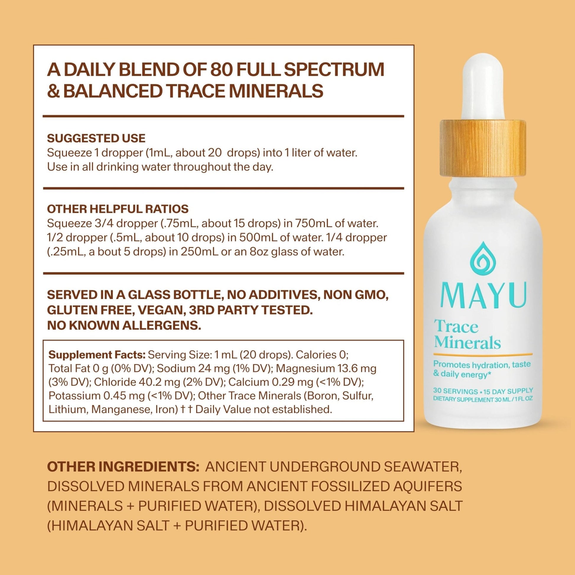 MAYU Trace Mineral Drops - 1 Bottle - 80+ Full-Spectrum Ionic Minerals for Water - Great-Tasting Mineral Supplement for Hydration - Magnesium, Potassium & Zinc - No Additives - 30 Servings - Maple Wellness Supplements