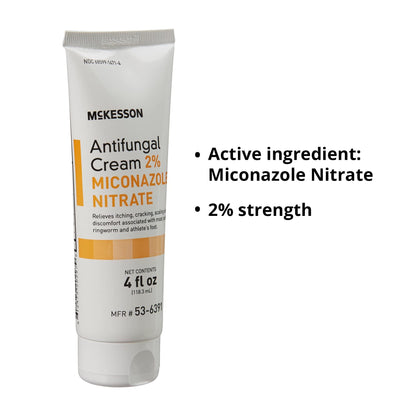 McKesson Antifungal Cream, 2% Miconazole Nitrate - Relieves Itching, Burning, Cracking from Jock Itch, Ringworm and Athlete Foot - 4 oz., 1 Count - Maple Wellness Supplements