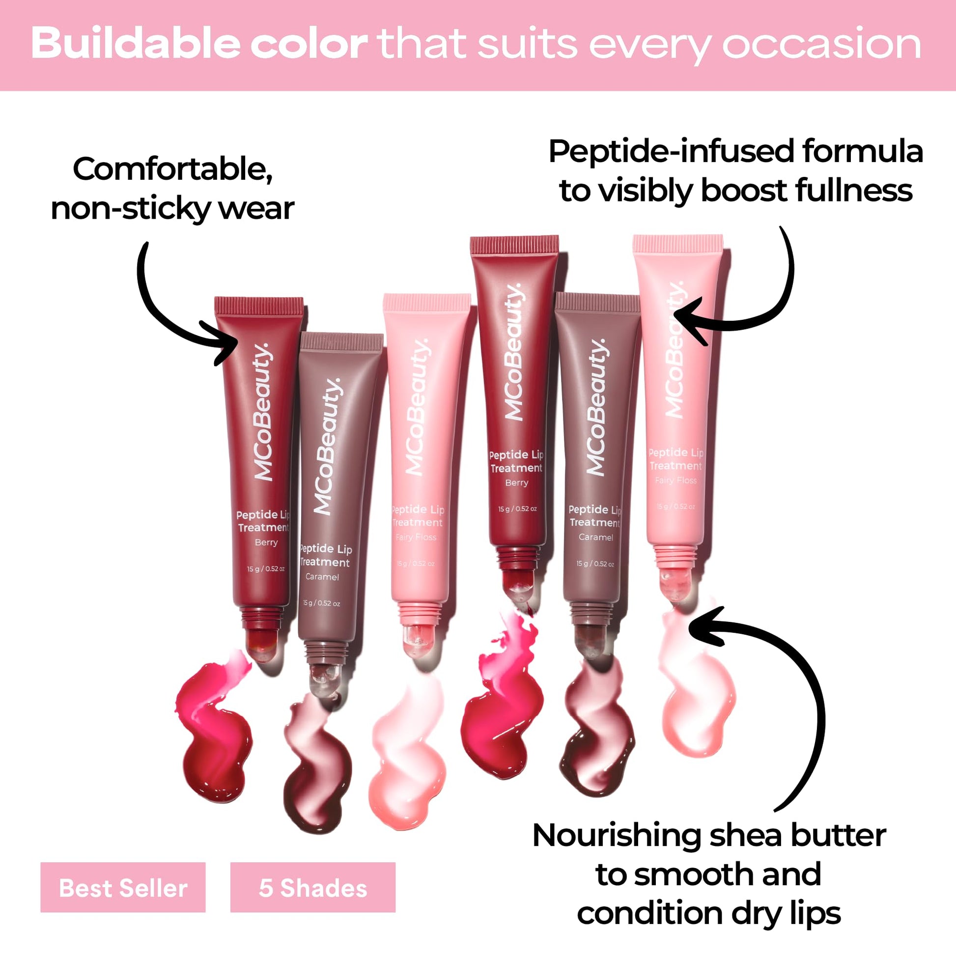 MCoBeauty Peptide Lip Treatment Caramel - Nude Brown Tinted Lip Balm Plumper Gloss for Women - Hydrating Lip Oil with Shea Butter, Peptides for Soft Plump Lips - Vegan Cruelty Free Lip Care - Maple Wellness Supplements