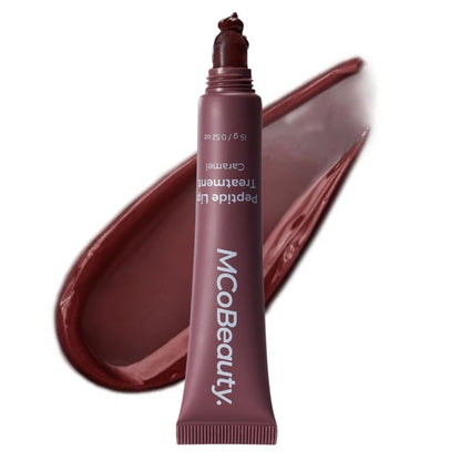MCoBeauty Peptide Lip Treatment Caramel - Nude Brown Tinted Lip Balm Plumper Gloss for Women - Hydrating Lip Oil with Shea Butter, Peptides for Soft Plump Lips - Vegan Cruelty Free Lip Care - Maple Wellness Supplements