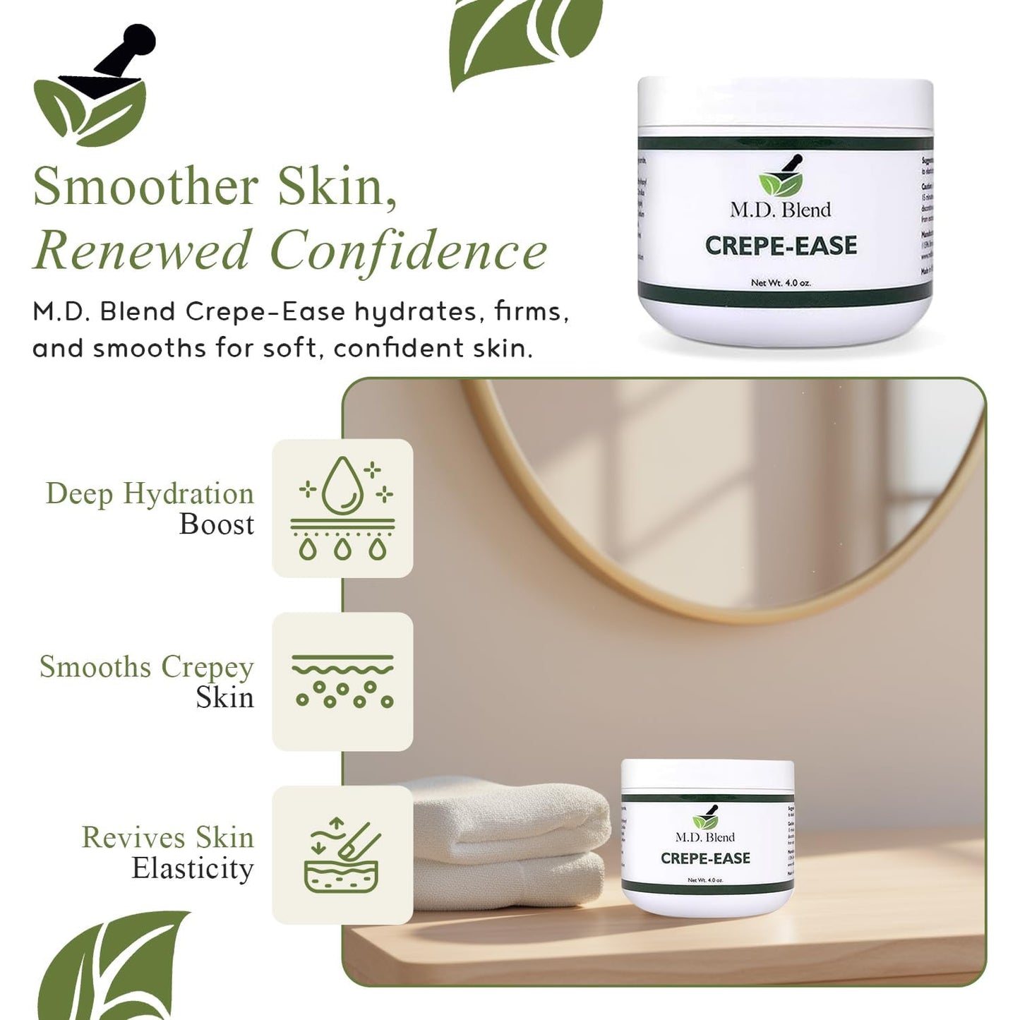 M.D. Blend Crepe-Ease Body Moisturizer Anti Aging Retinol Cream Firming, Smoothing & Hydrating Cream for Crepey Skin on Neck, Arms & Legs Crepe Skin Repair, Advanced Crepe Fix, 4 oz - Maple Wellness Supplements