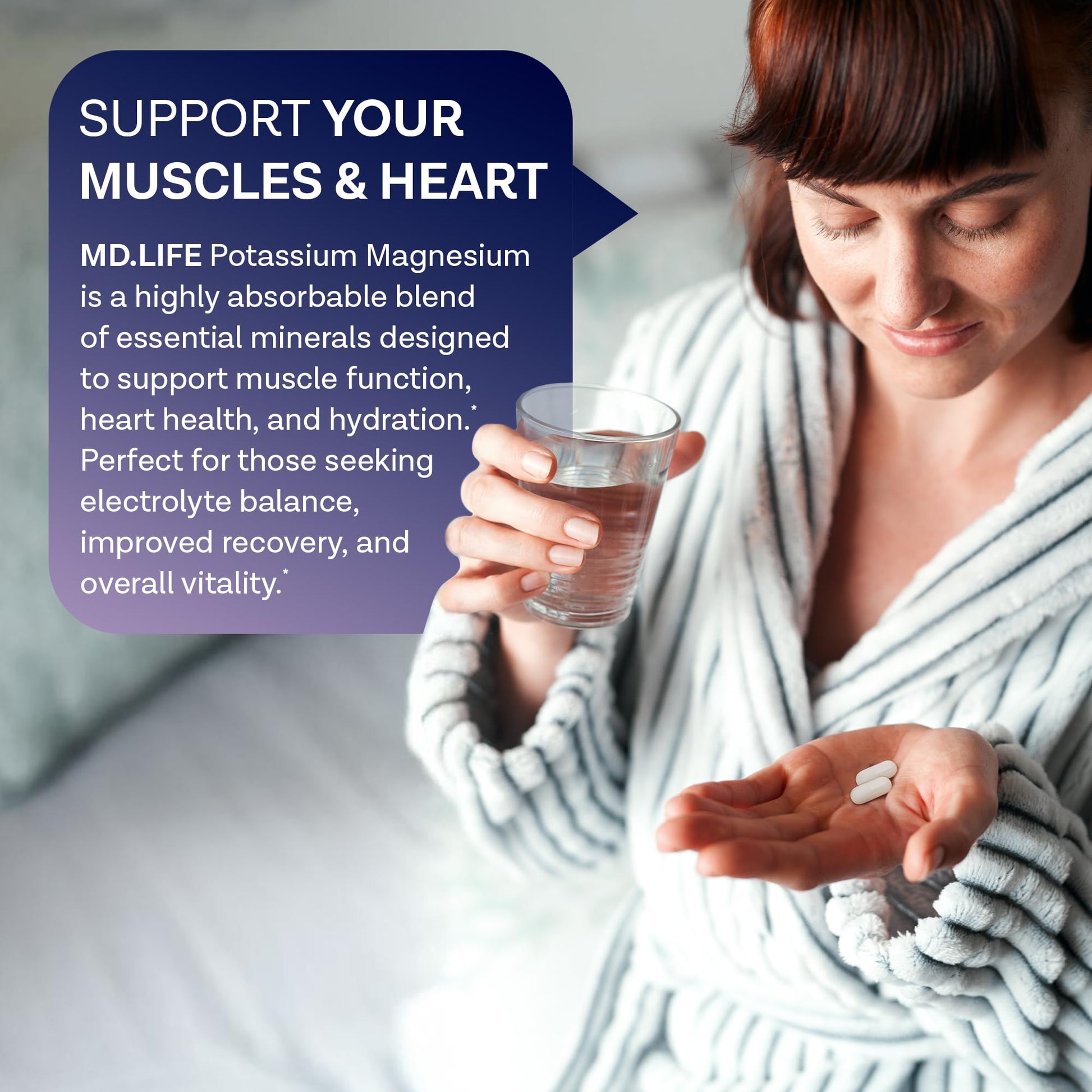 MD. Life Potassium Magnesium Supplement - 30 Capsules - High Absorption Magnesium Complex - Potassium Supplement to Support Vascular Health & Leg Cramp - Maple Wellness Supplements