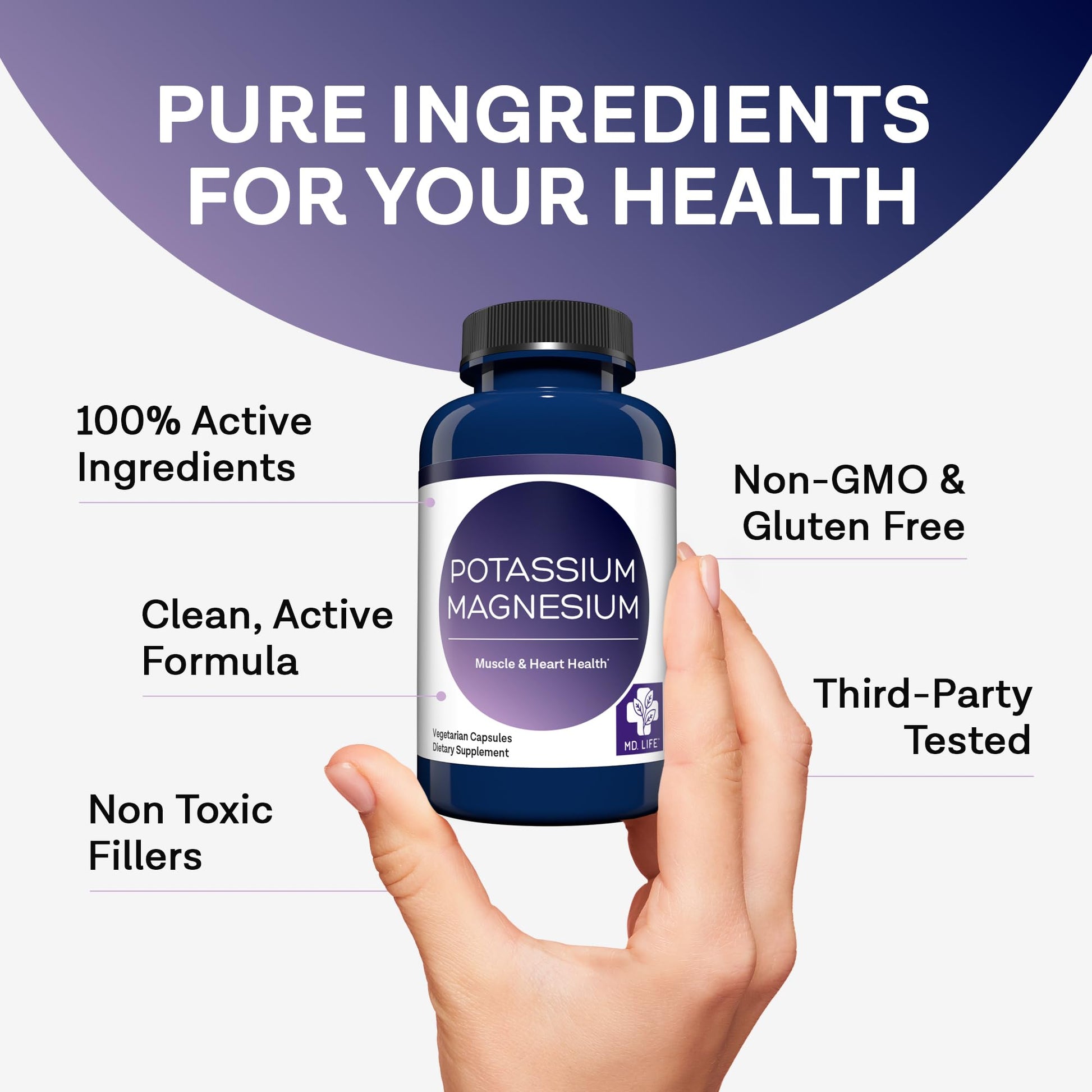 MD. Life Potassium Magnesium Supplement - 30 Capsules - High Absorption Magnesium Complex - Potassium Supplement to Support Vascular Health & Leg Cramp - Maple Wellness Supplements