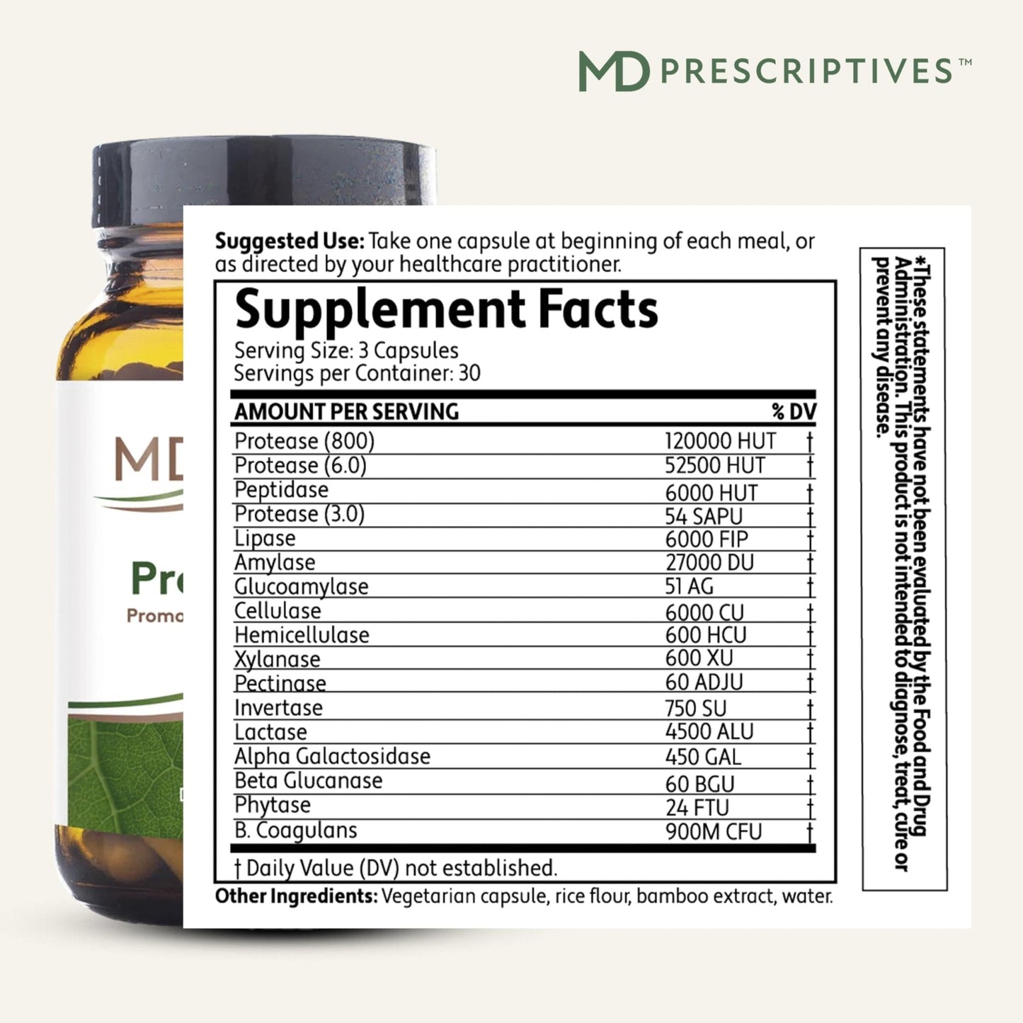 MD Prescriptives - ProbioZyme - Vegetarian Digestive Enzymes - Supplement for Digestive & Gut Health - 90 Capsules - Maple Wellness Supplements