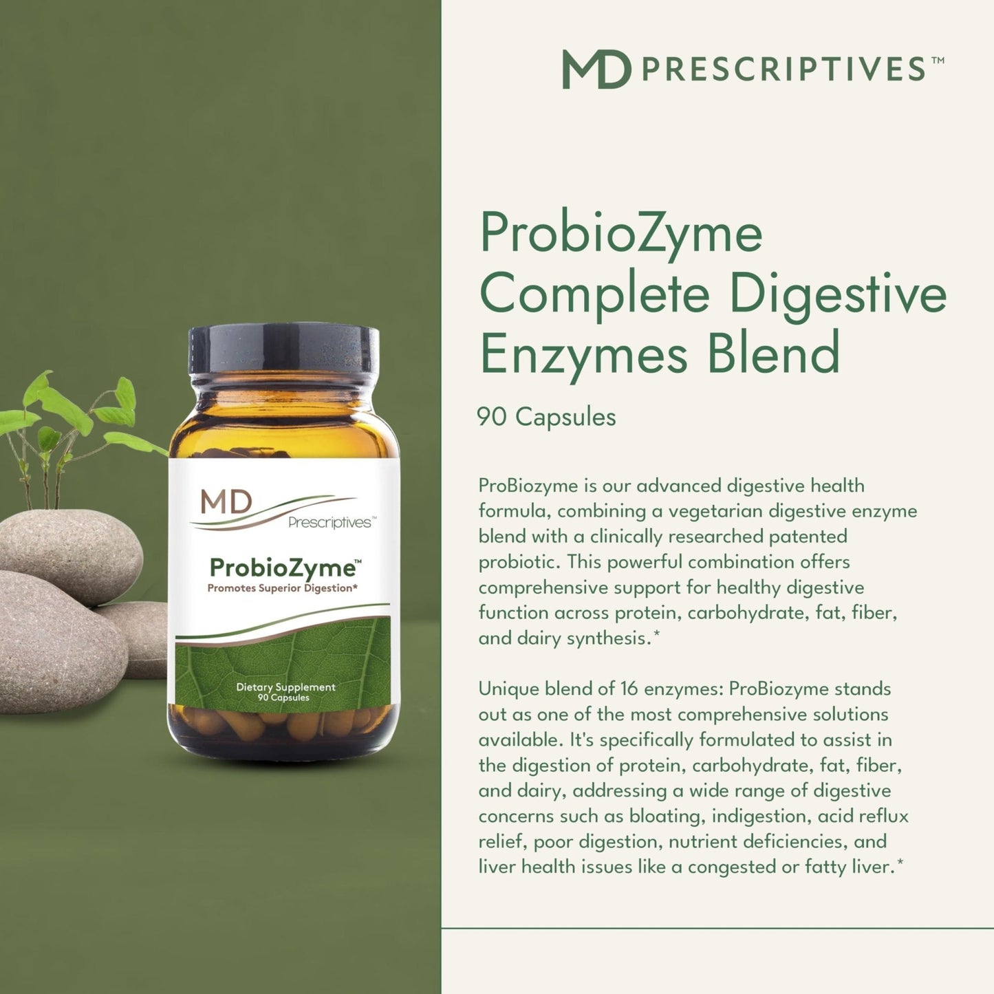 MD Prescriptives - ProbioZyme - Vegetarian Digestive Enzymes - Supplement for Digestive & Gut Health - 90 Capsules - Maple Wellness Supplements