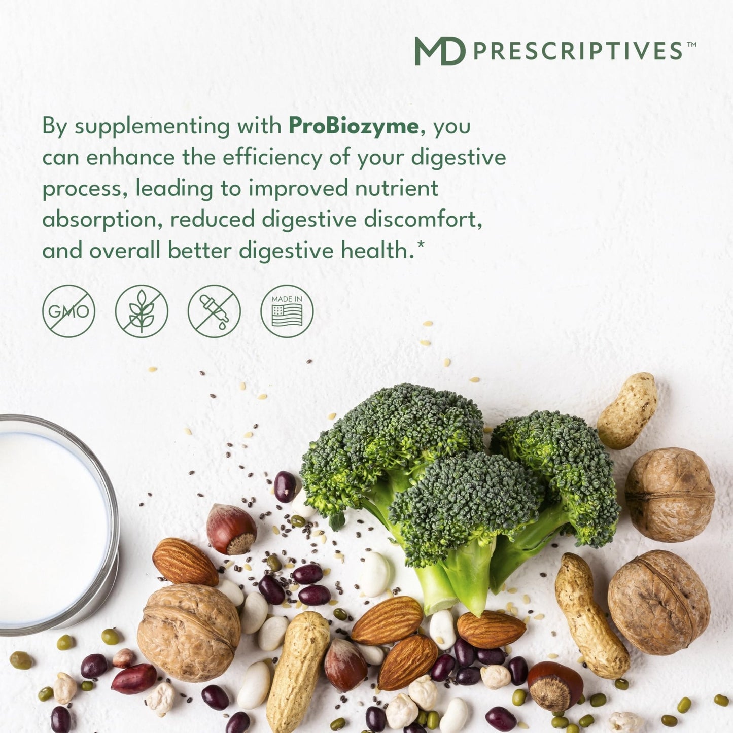 MD Prescriptives - ProbioZyme - Vegetarian Digestive Enzymes - Supplement for Digestive & Gut Health - 90 Capsules - Maple Wellness Supplements
