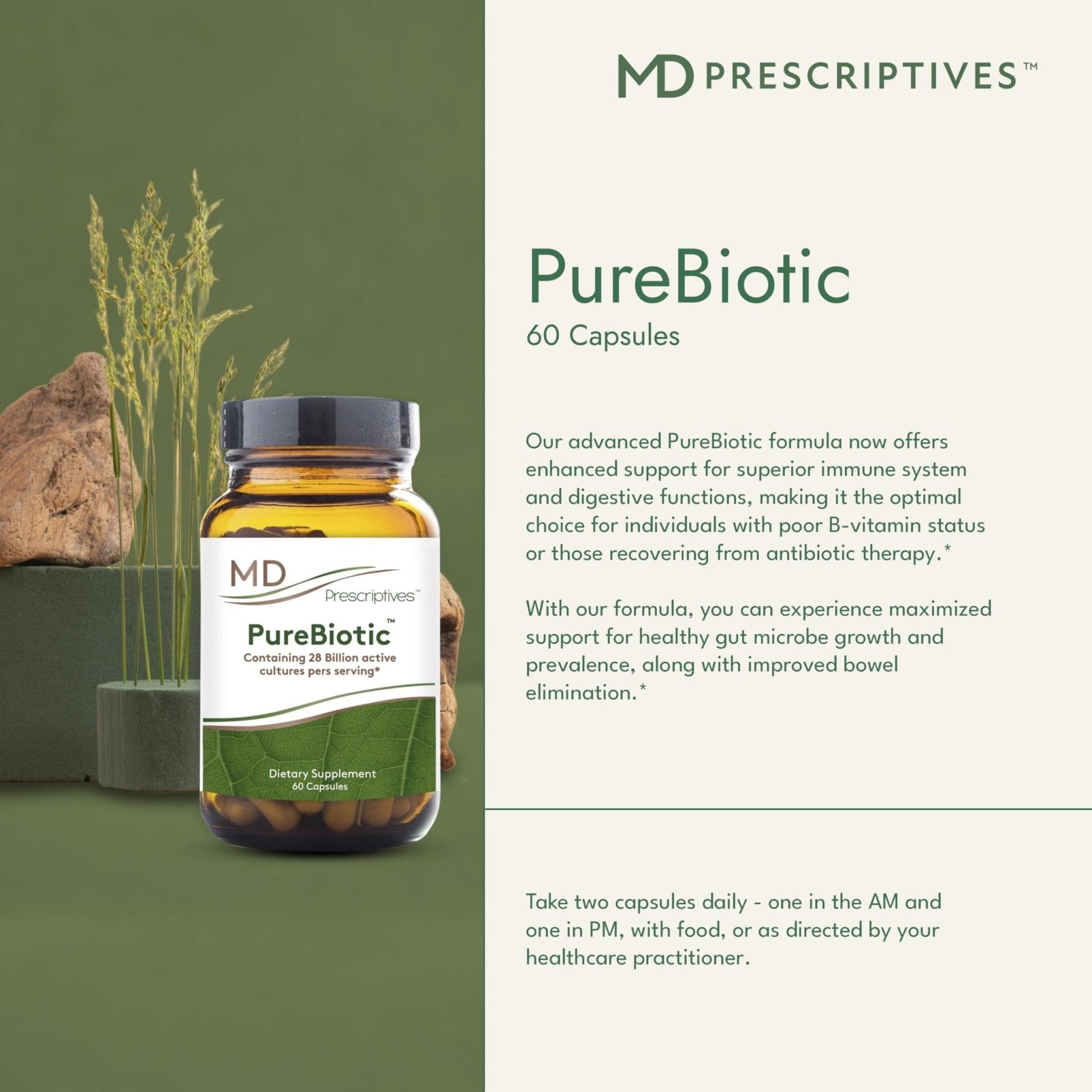 MD Prescriptives - PureBiotic - Probiotic Dietary Supplement for Digestive & Gut Health - 60 Capsules - Maple Wellness Supplements