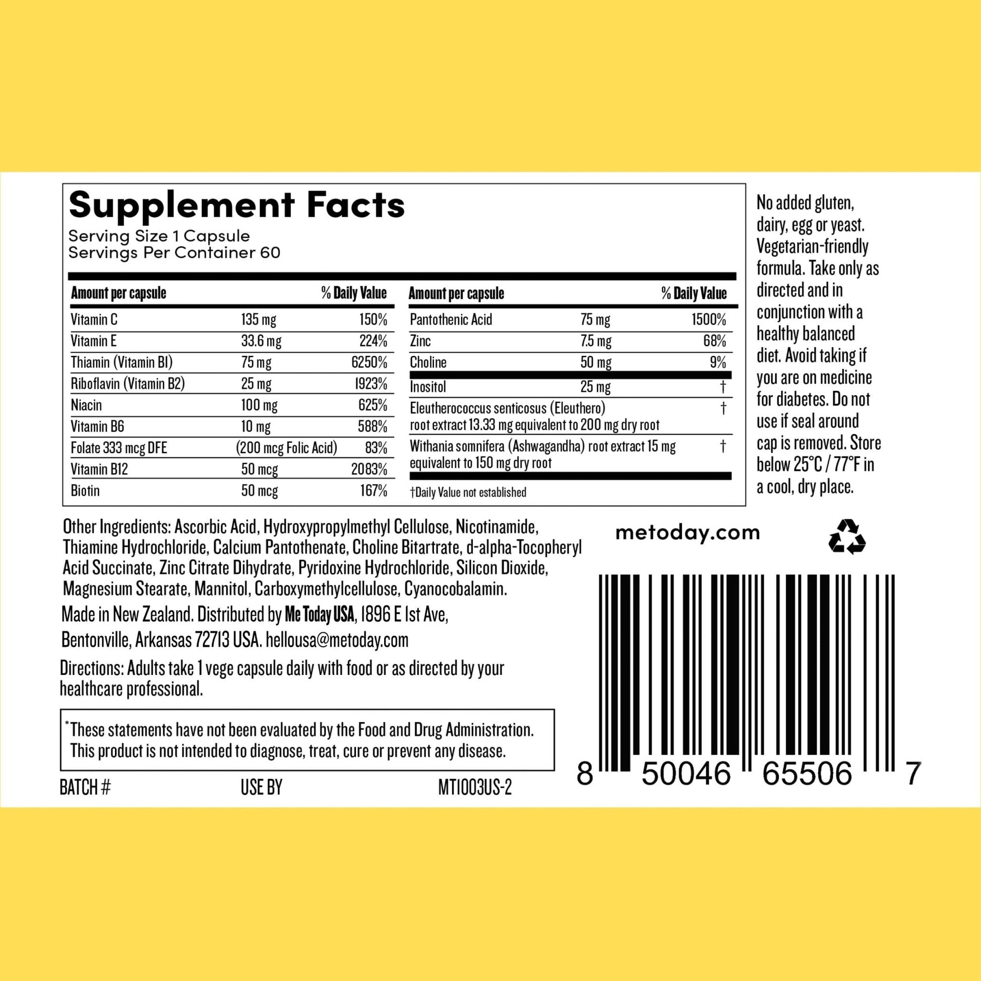 me today Energise Supplement Super B Vitamin B Complex for Men & Women - B6, B12 with Vitamin C, Zinc, Ashwagandha and Siberian Ginseng - Maple Wellness Supplements
