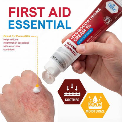 MED Pride Hydro Cortisone (Hydrocortisone) Cream 1% OTC Bulk Pack of 4 X 1 Oz Anti-Itch Ointment for Rash, Eczema, Bug Bites - Maple Wellness Supplements