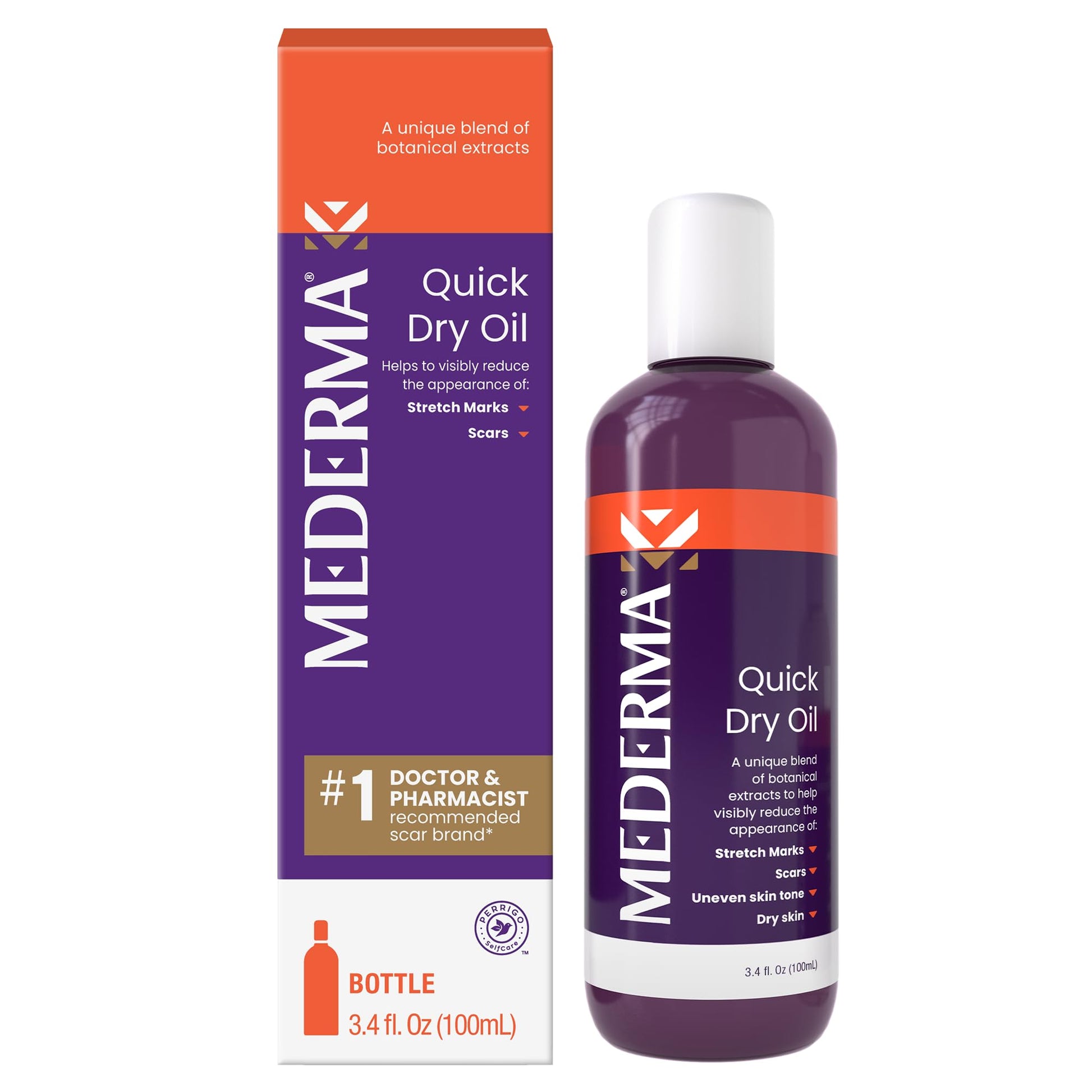 Mederma Quick Dry Oil, Scar and Stretch Mark Treatment, Helps to Improve the Appearance with Natural Botanical Extracts, Paraben Free, Fast-Absorbing, 3.4oz (100ml) - Maple Wellness Supplements