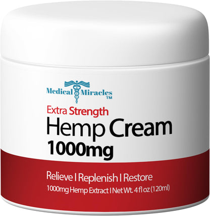 Medical Miracles Hemp Cream - Ideal for Hips, Joints, Neck, Back, Elbows, Fingers, Hands, and Knees (1000mg) Now NEW 4OZ Size - Maple Wellness Supplements