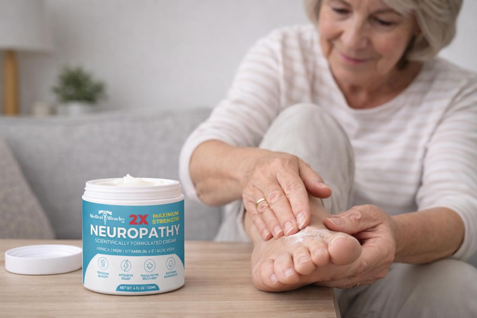 Medical Miracles Neuropathy Cream 2X Strength | Nerve Therapy Max Potency Relief for Feet, Hands, Legs, Toes - Arnica, Vitamin B6, Aloe Vera, MSM - Crafted for Exceptional Relief 4oz - Maple Wellness Supplements