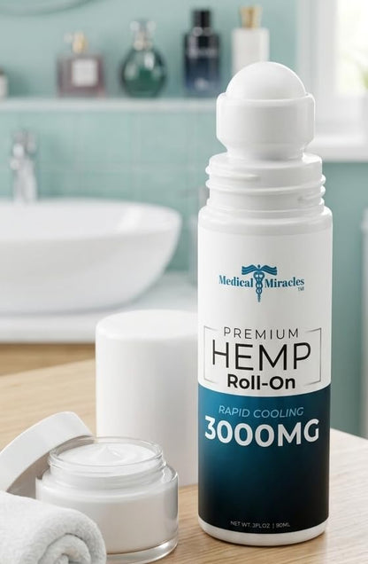 Medical Miracles New Hemp Oil Roll On - Ideal for Muscles, Hips, Joints, Neck, Back, Elbows, Fingers, Hands, and Knees (3000mg Roll-On) - Maple Wellness Supplements