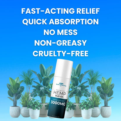 Medical Miracles New Hemp Oil Roll On - Ideal for Muscles, Hips, Joints, Neck, Back, Elbows, Fingers, Hands, and Knees (3000mg Roll-On) - Maple Wellness Supplements