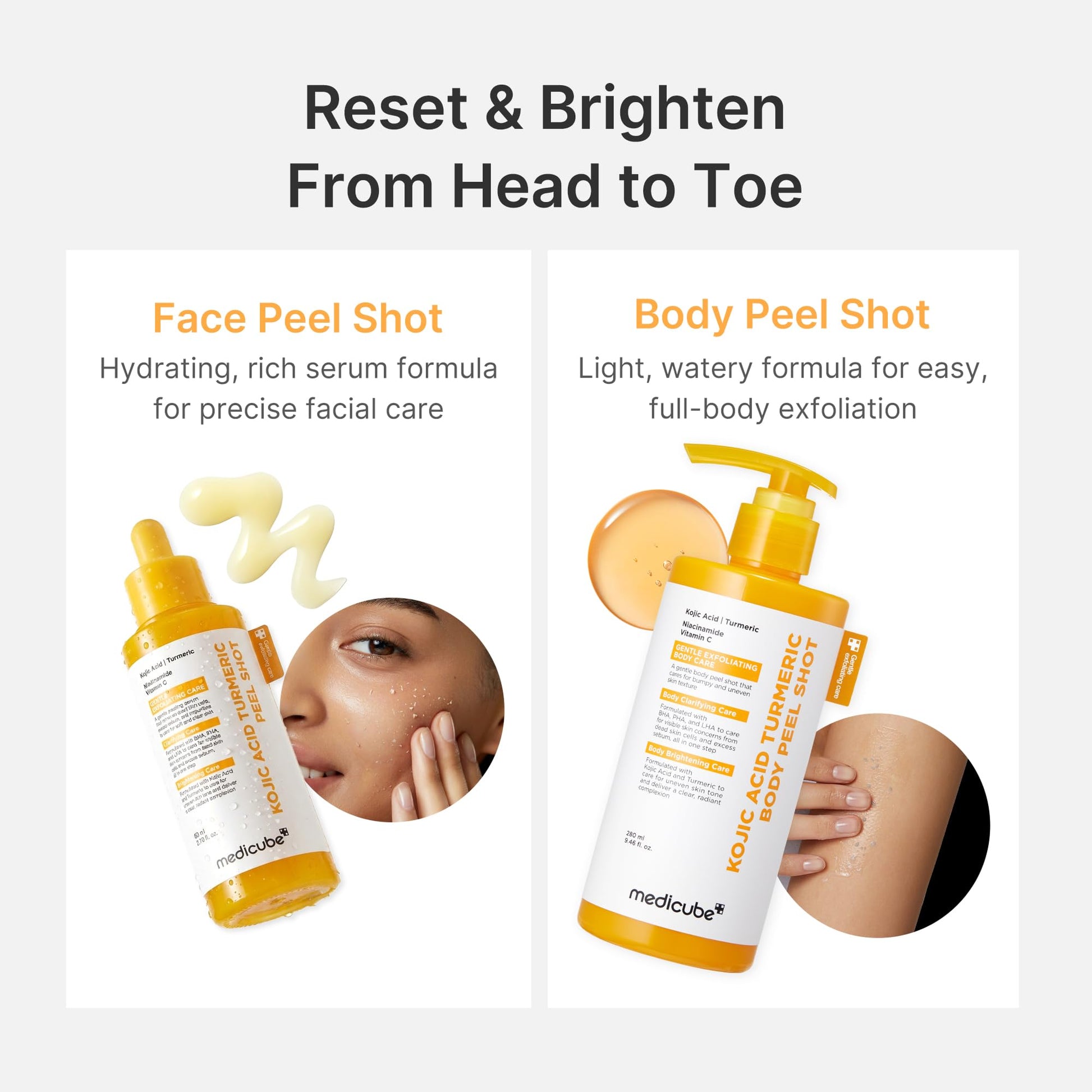 medicube Body Peel Shot with Kojic Acid and Turmeric | Gentle Body Brightening & Exfoliating Serum with BHA, LHA & PHA for Dead Skin Cells - Maple Wellness Supplements