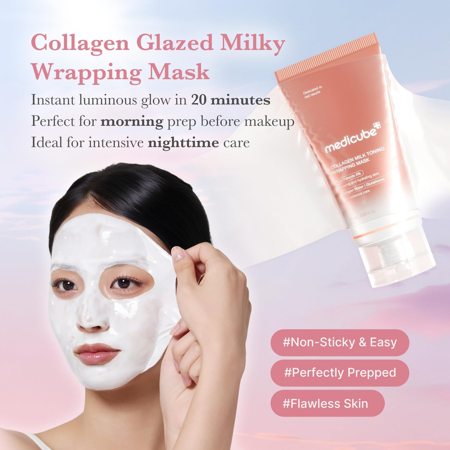 medicube Milky Collagen Double Glow Lock Duo: Collagen Glazed Milky Wrapping Mask and Booster Serum | 130DaCollagen, Niacinamide, Glutathione for Plumped, Radiant Glass Skin - Maple Wellness Supplements