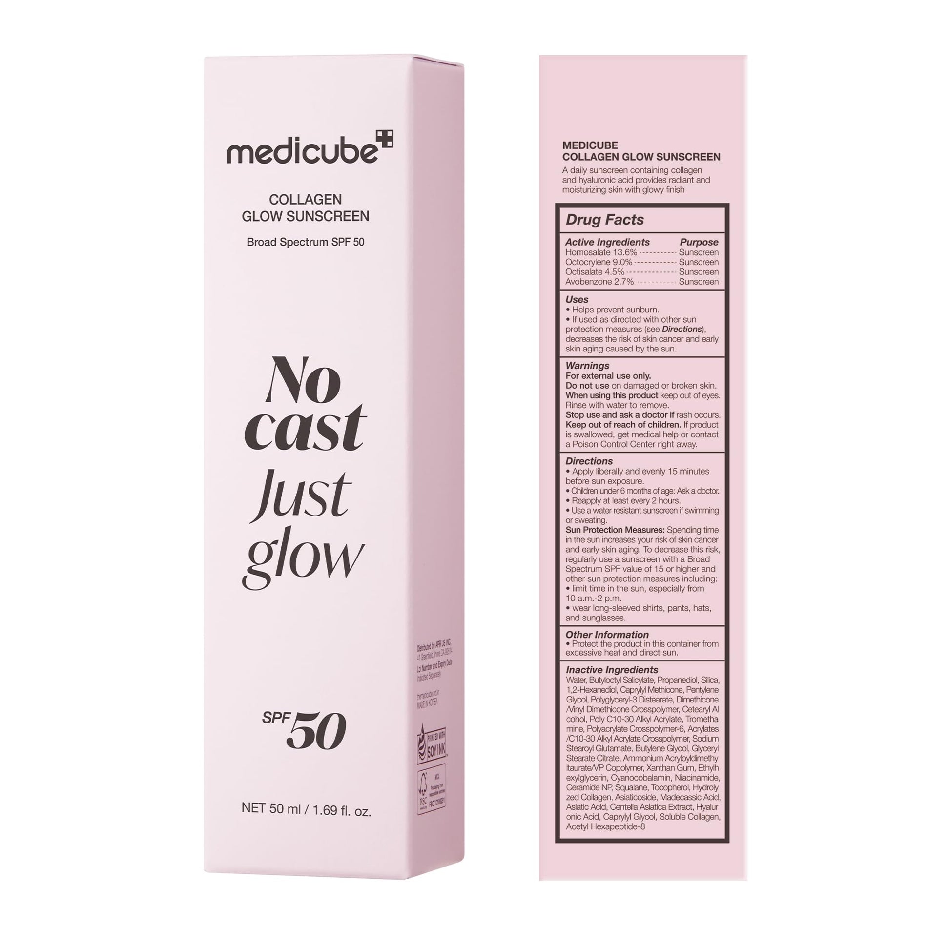 medicube No Cast Just Glow Collagen Sunscreen | SPF 50 Broad Spectrum Face Sunscreen - Maple Wellness Supplements