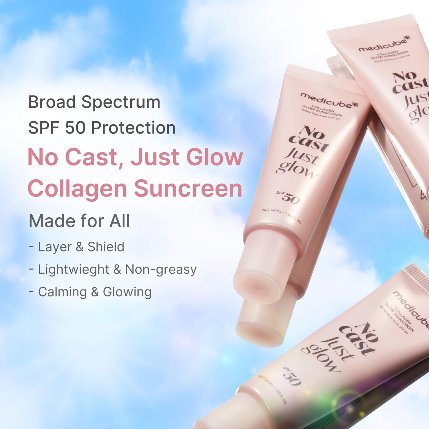 medicube No Cast Just Glow Collagen Sunscreen | SPF 50 Broad Spectrum Face Sunscreen - Maple Wellness Supplements