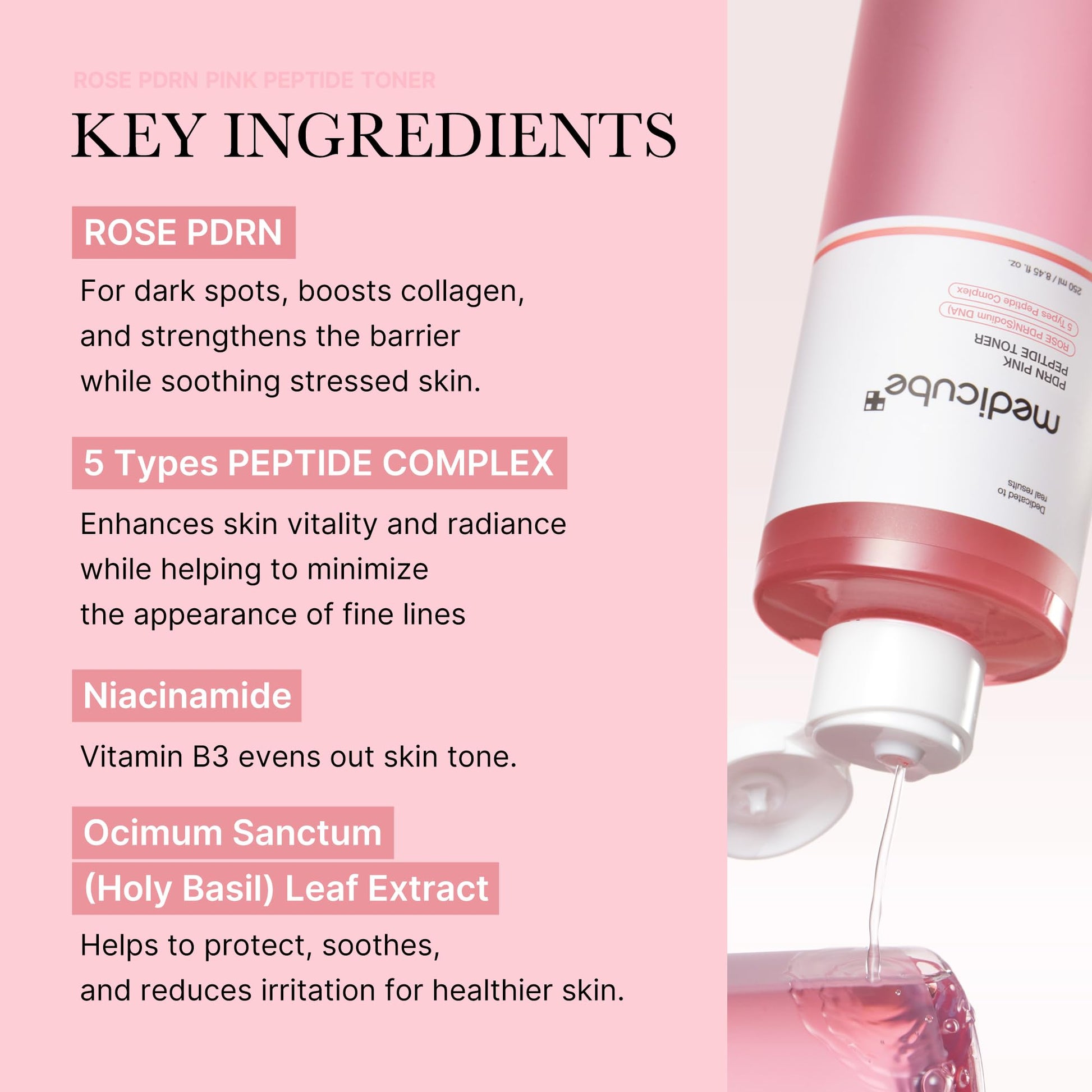 medicube PDRN Toner Rose PDRN Peptide Toner | Lightweight & Watery Type for Skin Boosting, Soothing and Calming, Uneven Skin Tone | with Rose, Peptide, Niacinamide | Korean Skincare, 8.45 fl.oz - Maple Wellness Supplements