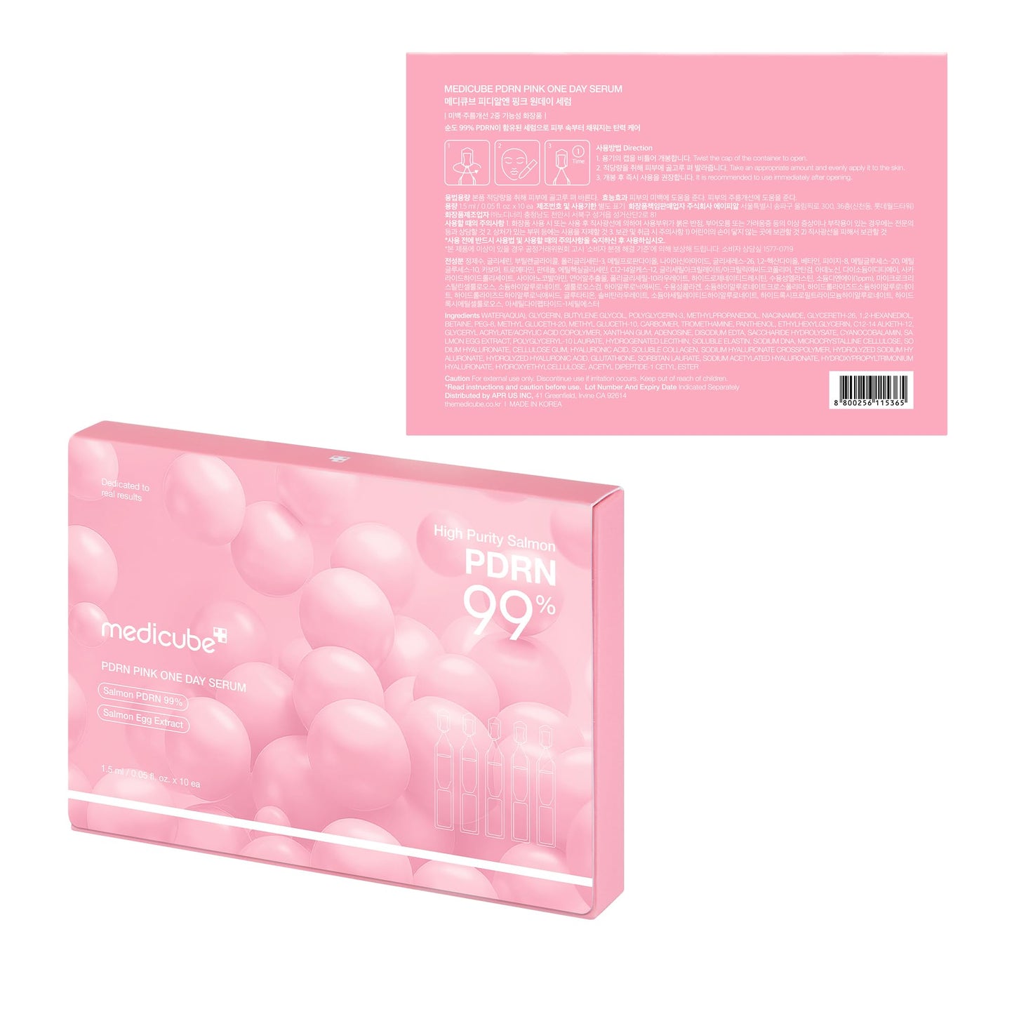medicube Salmon DNA PDRN Pink One Day Serum | 99% Salmon DNA PDRN Intensive Ampoule, Collagen, Glutathione - Maple Wellness Supplements