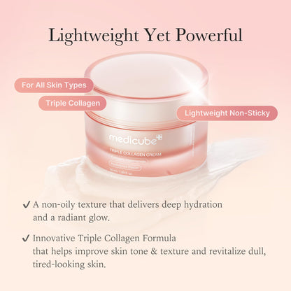 medicube Triple Collagen Cream - Hydrating & Firming Moisturizer with Hyaluronic Acid, Premium Elastin, Shea Butter - Maple Wellness Supplements